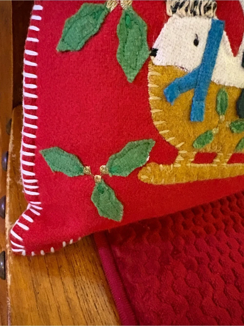 Pier 1 Imports Christmas Wool Felt Polar Bear Sleigh Throw Pillow 18” x 12” - Picture 9 of 15